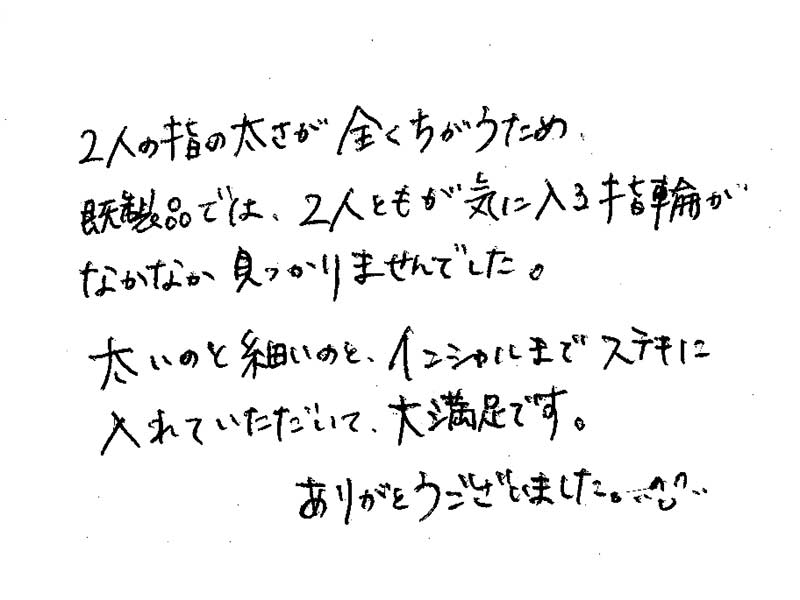 結婚指輪をお作りいただいたお客様のコメント