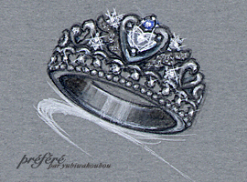 天使の羽をアレンジしたティアラをデザインした婚約指輪
