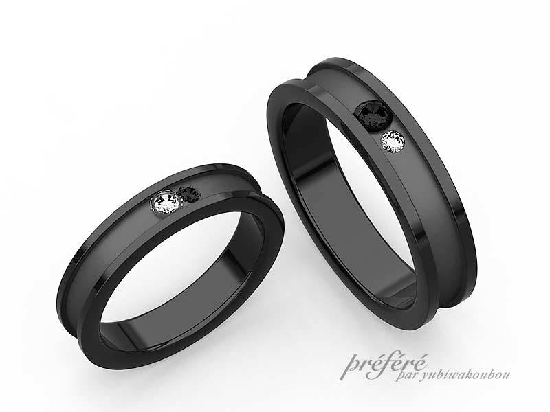 大阪からご来店頂き、お創りする結婚指輪のブラックリング