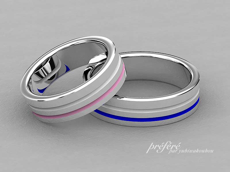 お二人のお好きなカラーを入れてお創りしたオーダーメイド結婚指輪