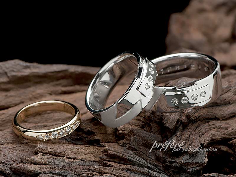結婚指輪はご結婚25年目にオーダーメイドでピンキーリングと共にお創りしました。