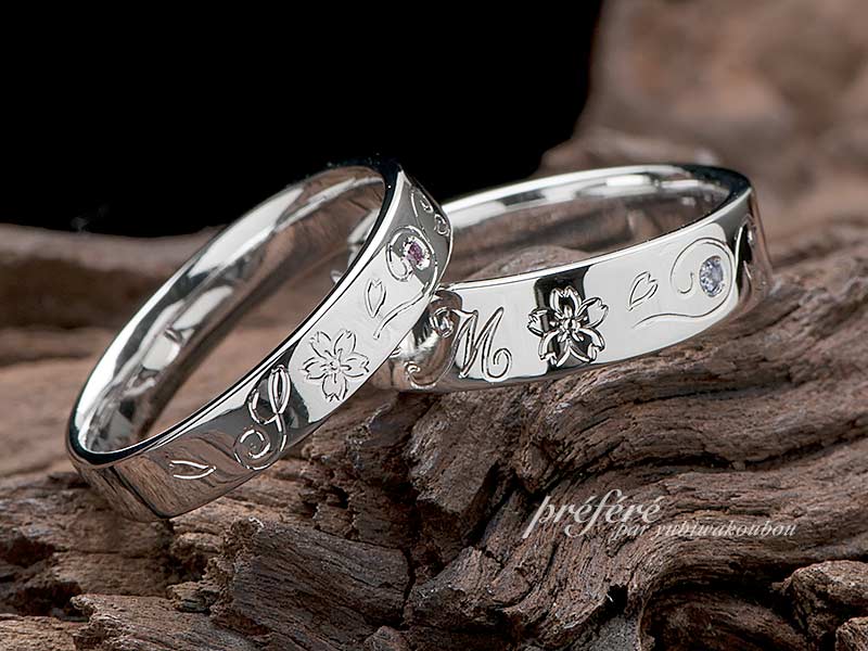 結婚指輪は桜モチーフデザインをLOVEな想いを込めてオーダーメイドで