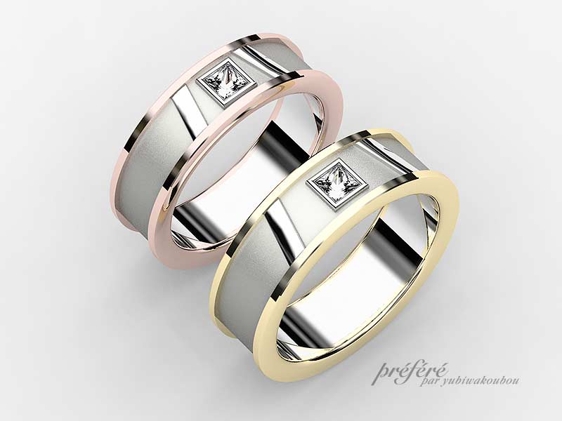 結婚指輪はオーダーメイドでプリンセスダイヤとコンビ素材