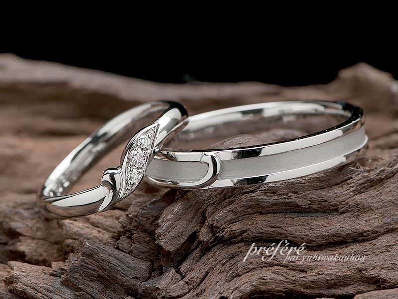 結婚指輪はオーダーメイドでそれぞれの想いを込めてお創りしたデザインです。