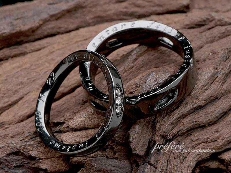 結婚指輪はブラック仕上げでおしゃれな渋カッコいいデザインでオーダー