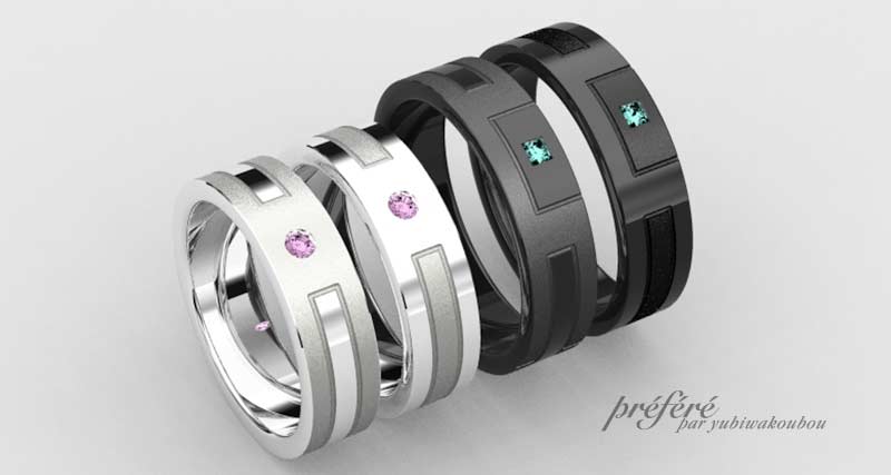 結婚指輪はオーダーメイドでプリンセスダイヤを入れてイニシャルデザイン