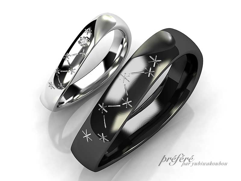 星とイニシャルをアレンジしたオリジナル結婚指輪はオーダーメイド