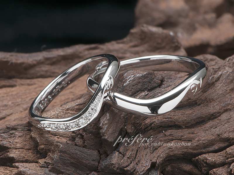 婚約指輪と結婚指輪をセットで着けるデザインでオーダーメイド