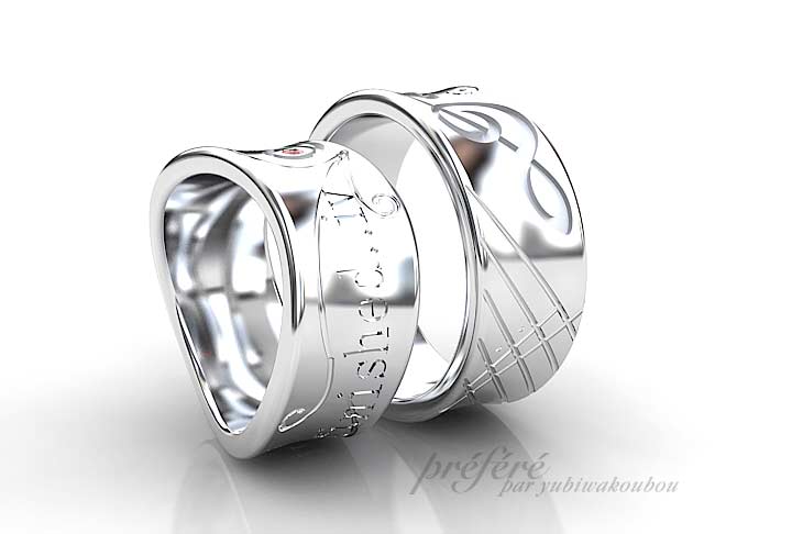 結婚指輪は五線譜とト音記号とメッセージでオーダーメイド