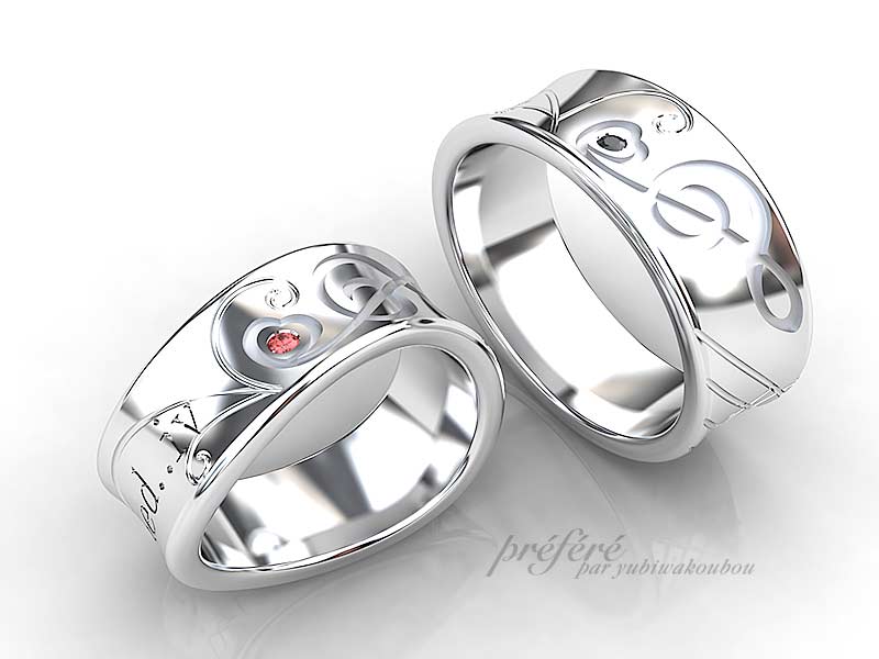 結婚指輪は五線譜とト音記号とメッセージでオーダーメイド