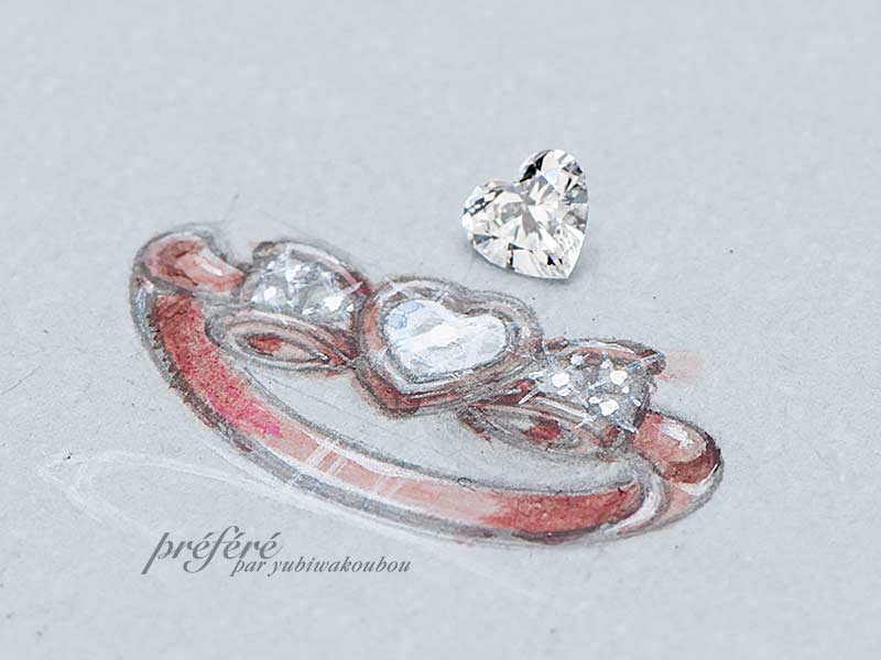 婚約指輪はオーダーメイドでキュートなハートダイヤとピンクゴールド素材でお創りしました。