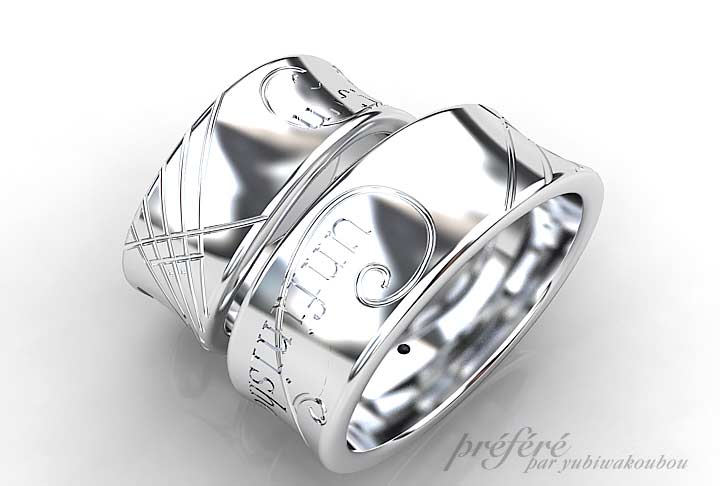 結婚指輪のデザインは五線譜とト音記号とメッセージでオーダーメイド