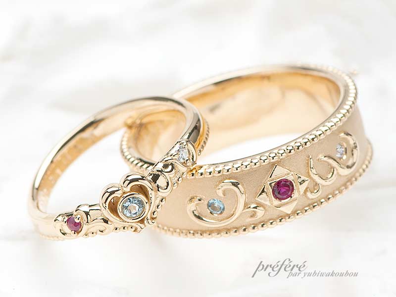 フルオーダーでお創りした22金素材の結婚指輪
