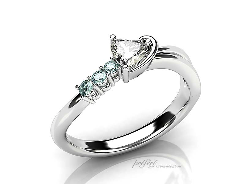 ハートダイヤ　流れ星イメージの婚約指輪オーダーメイド