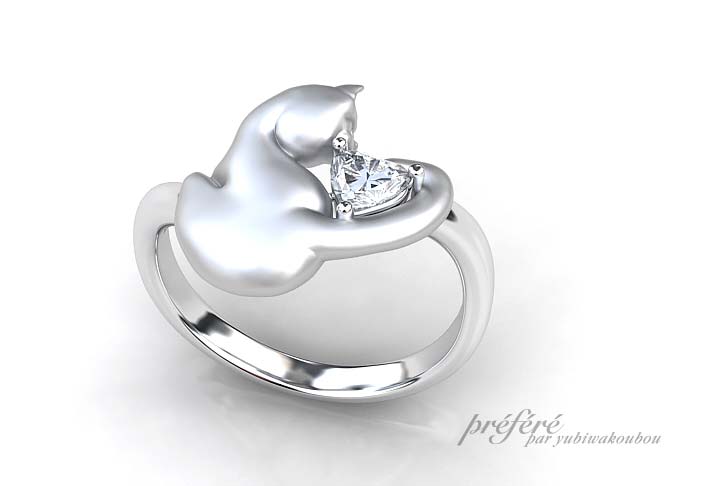 婚約指輪はネコちゃんとハート形ダイヤでオーダーメイド