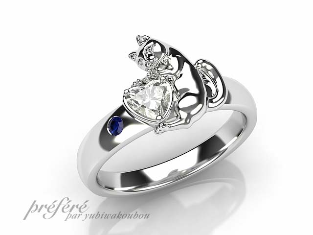 プロポーズの婚約指輪は猫のデザインでオーダーメイド