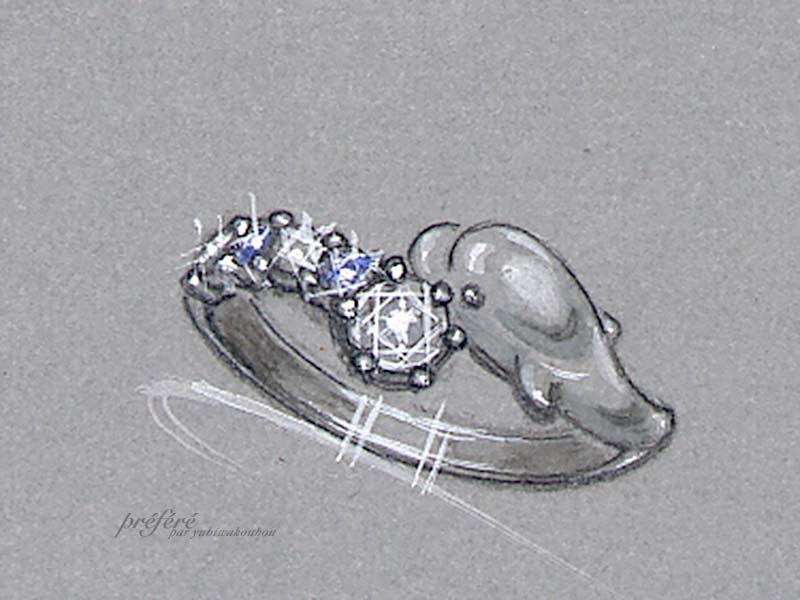 イルカの婚約指輪のデザイン画
