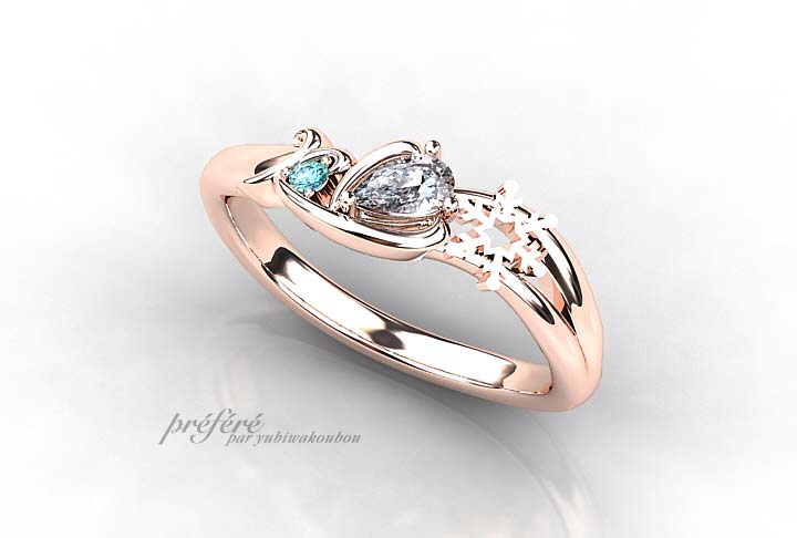 婚約指輪のオーダーデザインは雪の結晶モチーフと幸せのブルーでプロポーズ