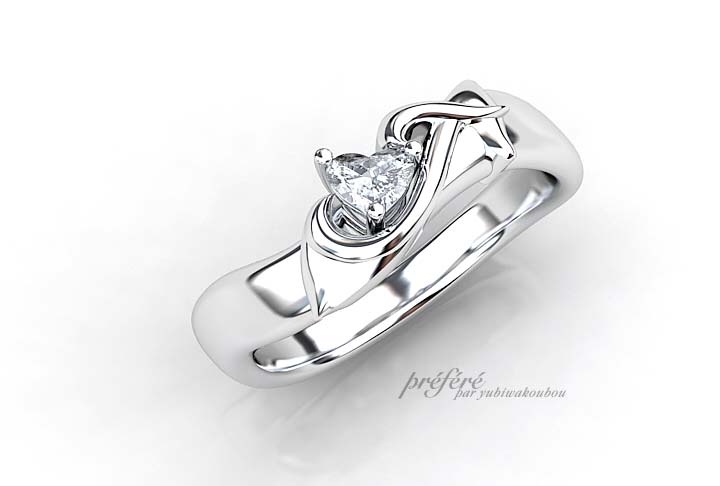 ハートのダイヤとイニシャルでお創りした婚約指輪