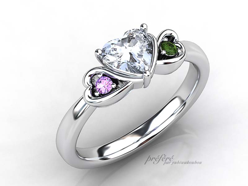 婚約指輪オーダーはハートダイヤと二人のイニシャルデザインでお作りしました