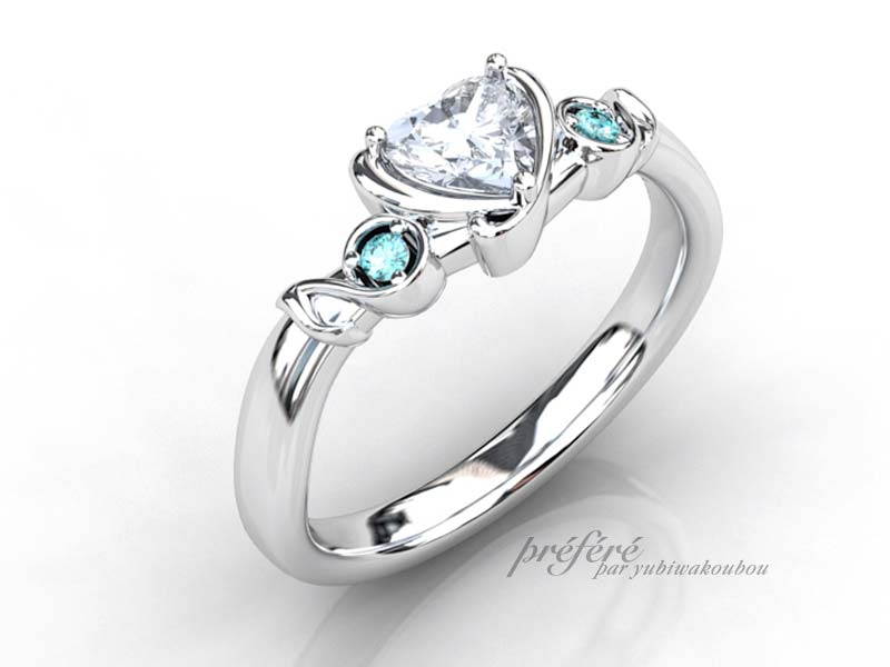 婚約指輪はハートダイヤと音符とイニシャルを添えてオーダーメイド