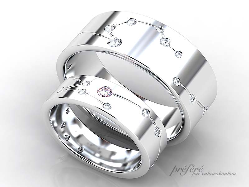 かに座としし座モチーフ結婚指輪のオーダーメイド｜結婚指輪・婚約指輪 
