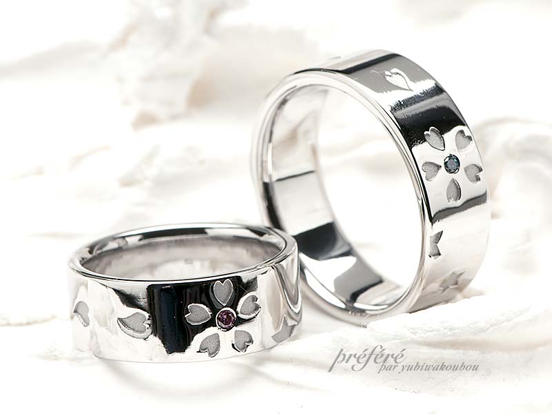 桜の花と星モチーフの結婚指輪はオーダーメイド