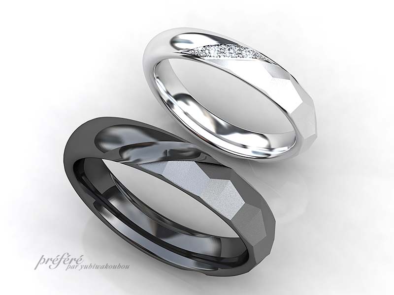 結婚指輪はシンプルデザインでブラックとプラチナでオーダー