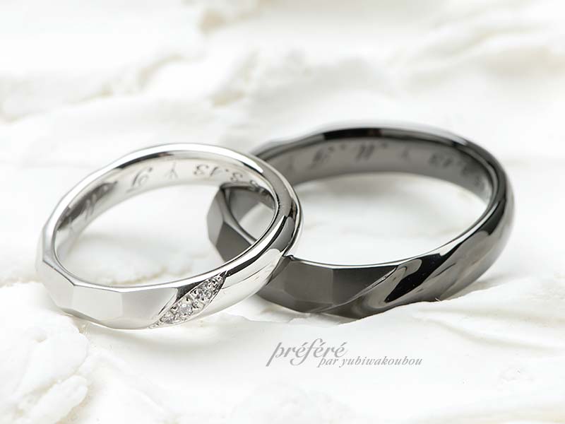 結婚指輪はシンプルデザインでブラックとプラチナでオーダーメイド