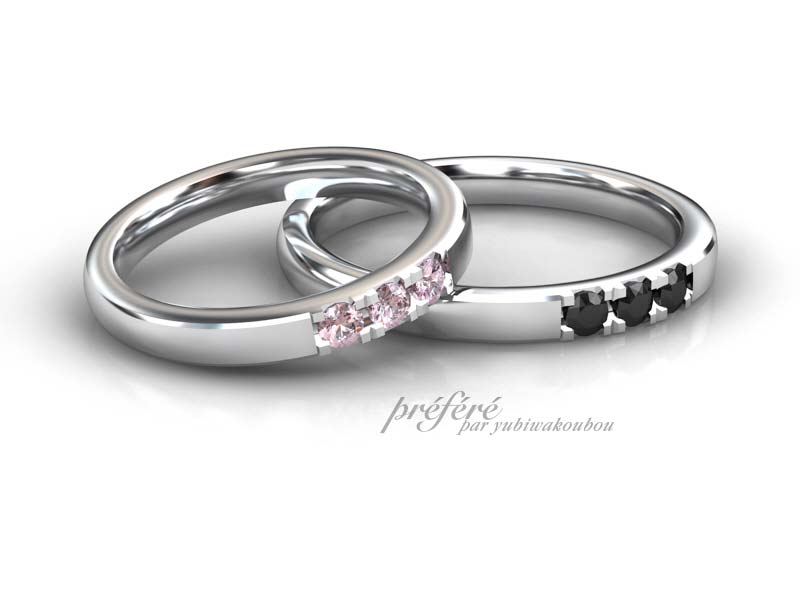 結婚指輪オーダーはブラックダイヤとピンクダイヤ