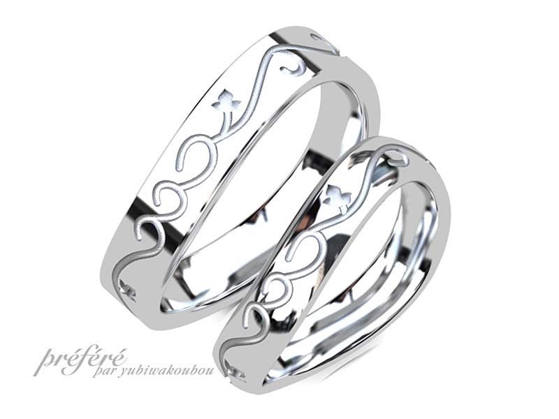 アイビーと蔓デザインの結婚指輪のオーダーメイド