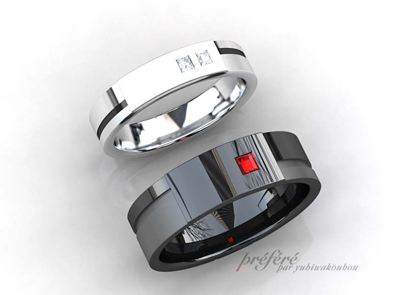 結婚指輪オーダー ブラック,結婚指輪 プリンセスカットダイヤ