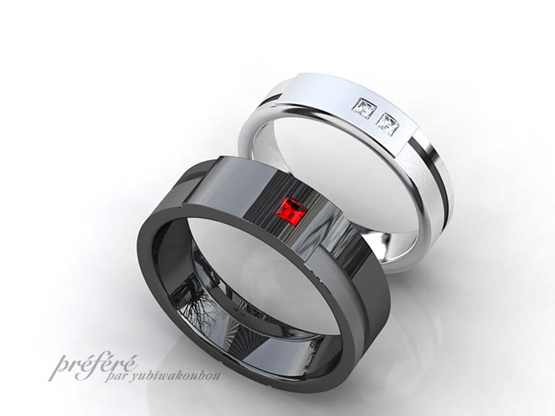 結婚指輪オーダー ブラック,結婚指輪 プリンセスカットダイヤ