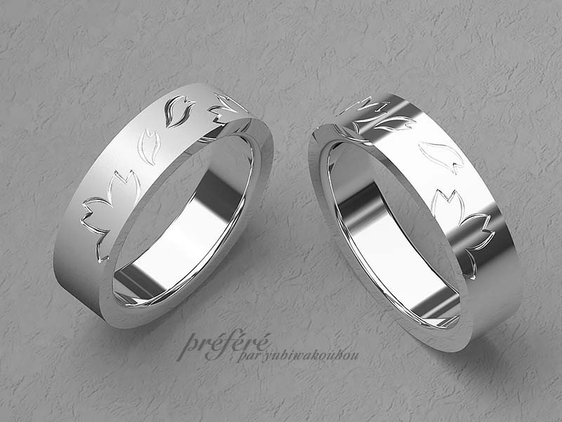 桜モチーフのマリッジリング 結婚指輪