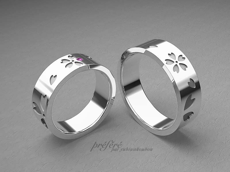 桜の花モチーフのマリッジリング（結婚指輪）