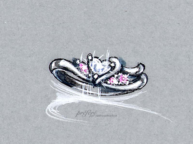 ハートシェイプダイヤとファンシーピンクダイヤの婚約指輪が出来ました