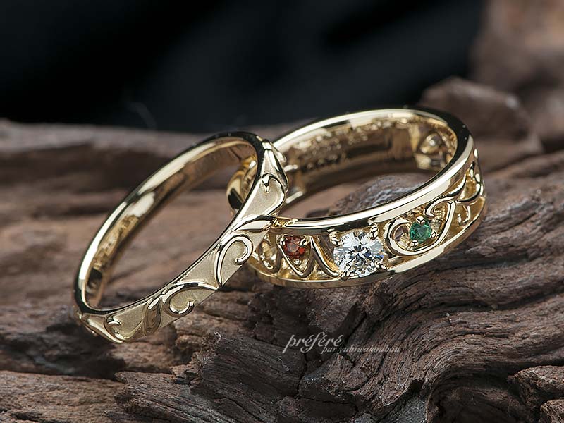ご結婚１０年目の指輪はオリーブの葉モチーフのペアリング