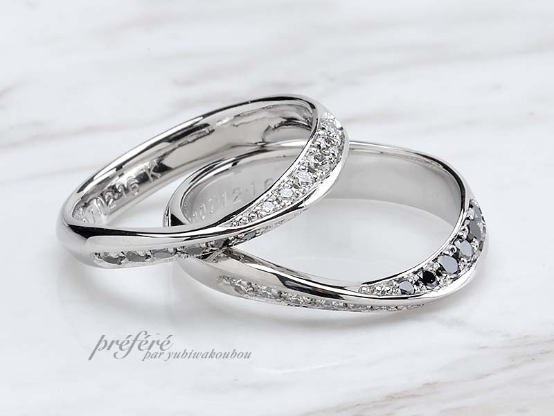 ブラックダイヤを入れたオーダーメイドマリッジリング結婚指輪