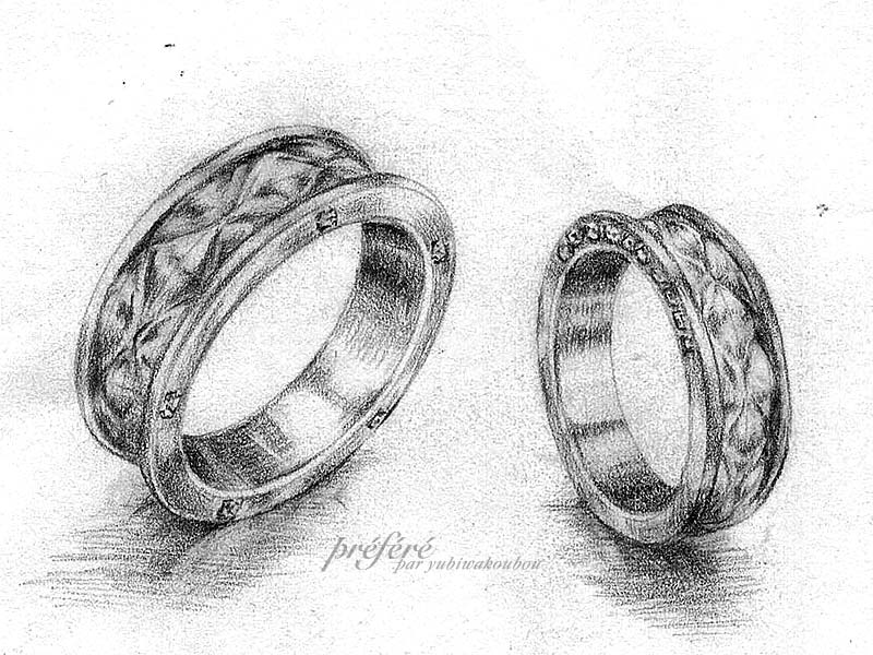 【世界でたったひとつ】のダイヤ柄の結婚指輪オーダーを大変気に入って頂きました