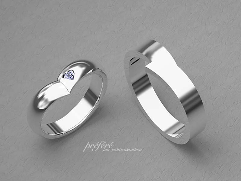 オーダーメイドのハートのダイヤを入れた結婚指輪のモデル型です