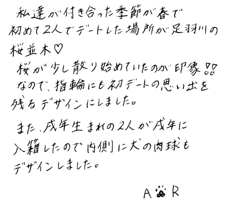 結婚指輪をお創り頂きましたお二人からのメッセージ