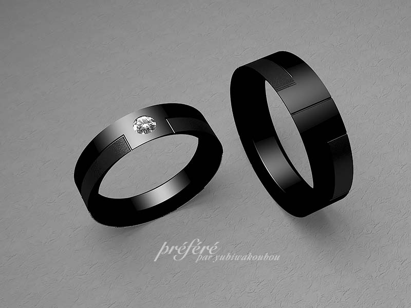 ブラック仕上げの結婚指輪