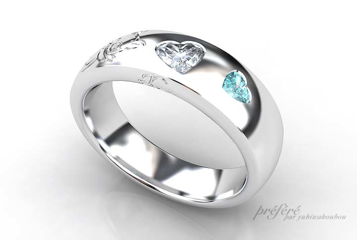 婚約指輪のオーダーはハートダイヤとブルーダイヤ　CG