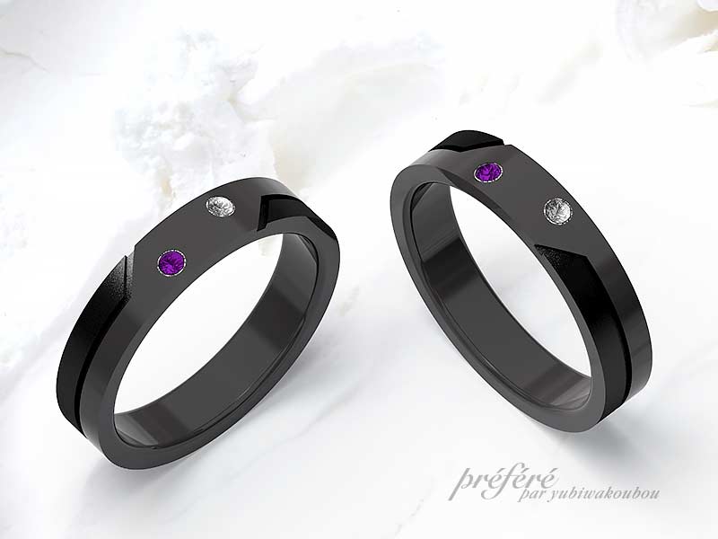 ブラック仕上げのオーダーメイドでマリッジリング結婚指輪が出来ました