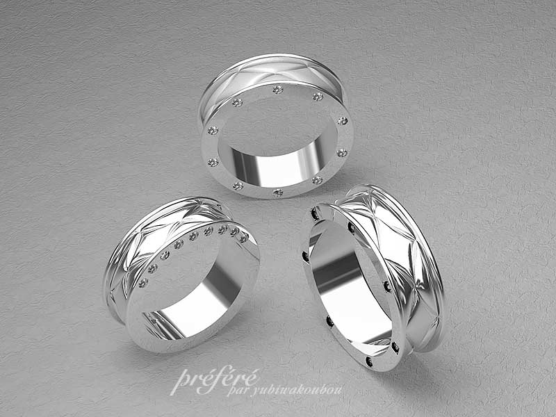 オーダーメイドでお創りするダイヤ柄の結婚指輪　CG