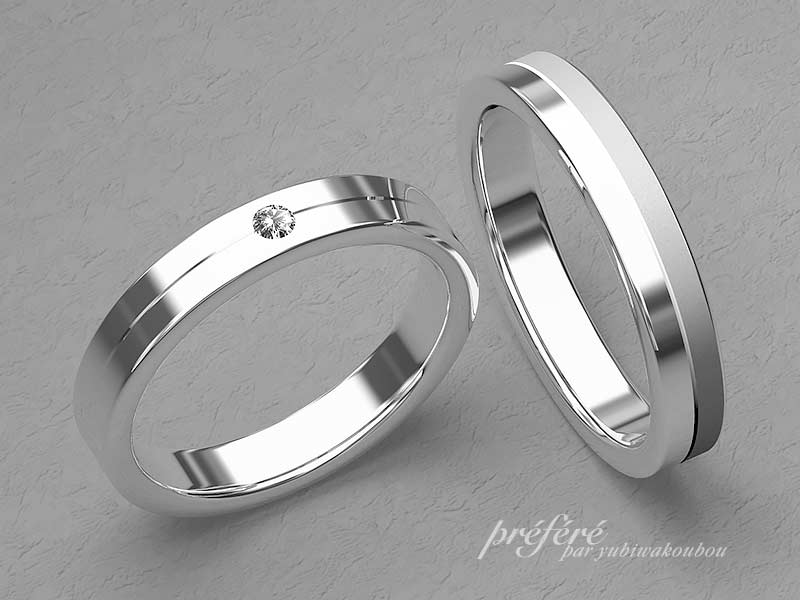 シャープなラインのシンプルデザインでオーダーメイドマリッジリング（結婚指輪）のイメージ画です