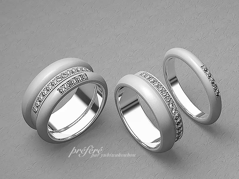 エレガントで個性的な結婚指輪と婚約指輪のセットリング