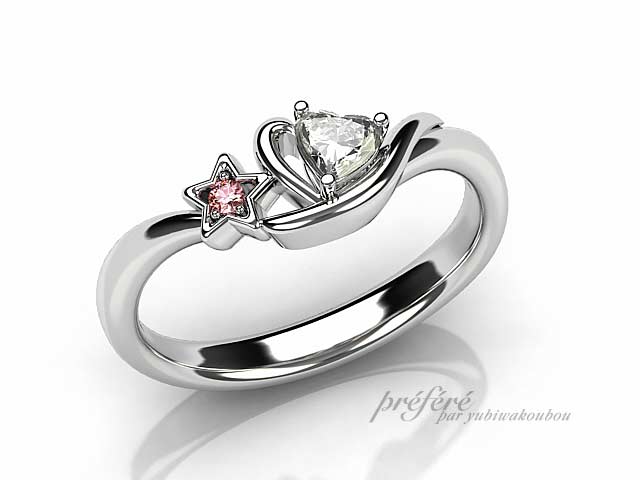 プロポーズの指輪はハートダイヤと星をデザインにいれてオーダー