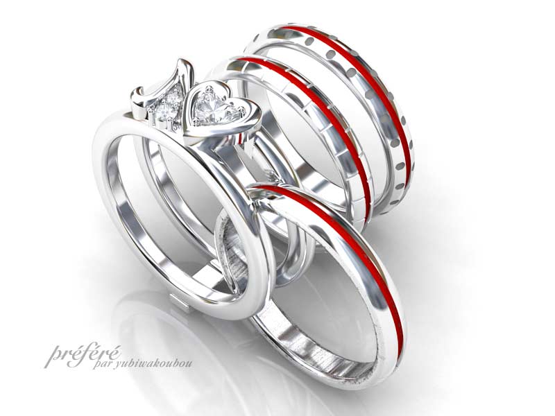 婚約指輪に結婚指輪をセットするセットリング　CG