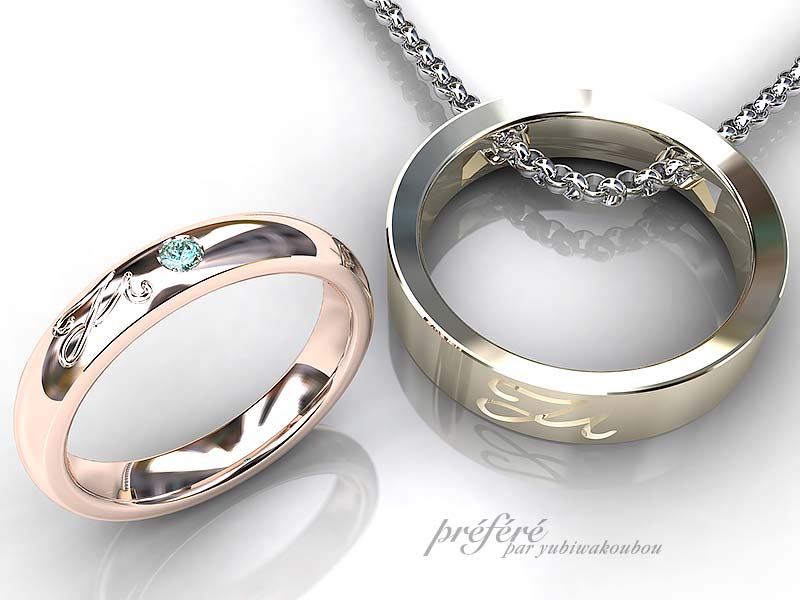 結婚指輪（マリッジリング）はペンダントとしても使えるようなデザインでオーダーメイド。